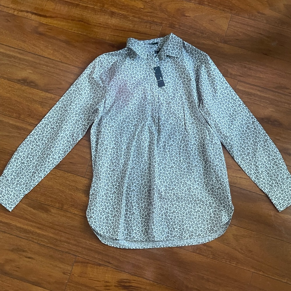 NEW Lands’ End half button leopard print blouse size 4